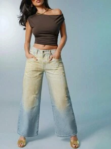 Denimoi Casual Washed Gradient Low Waist Wide Leg Jeans - Multicolor - View 2