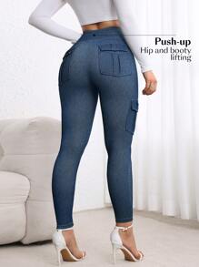 SHEIN EZwear Women's Cargo Pockets Skinny Casual Jeans, Versatile