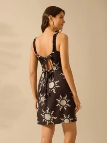 CAJUNI Women's Boho Sun Black & White Printed Casual Summer Short Tie Front Slip Dress - Multicolor - View 2