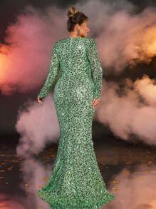 Glamrae Luxury Studded Emerald Green Fish Tail Dress, Formal Evening Gown, Plus Size Wedding Guest Dress, Party Dress
