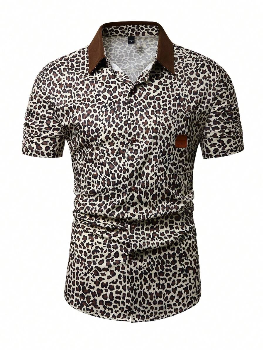 Manfinity Homme Chemise à manches courtes décontractée pour homme imprimée léopard