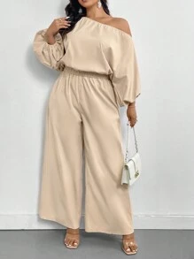 SHEIN Privé 大码女式情人节不对称肩部蝙蝠袖连体裤