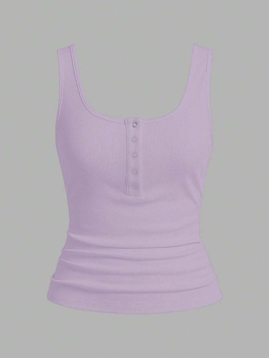 Slaydiva Casual All-Match White Cami Top With Deep U-Neck And Racerback-C - Mauve Purple - View 1