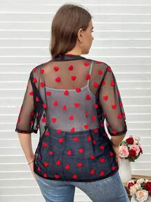 SHEIN LUNE Chaqueta corta transparente con corazón estampado para mujer de talla grande, Día de San Valentín, Amor/Amante, Corazón, Primavera, Verano, Día de San Valentín, Regalos de San Valentín, Atuendo de San Valentín