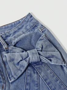 ROMWE Kawaii Jeans larges à jambes amples pour femme avec décor 3D nœud mignon