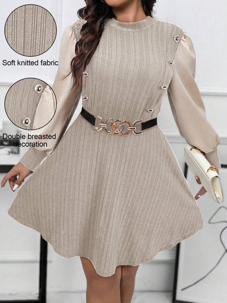 SHEIN Unity 大码纯色立领优雅工作服长袖连衣裙