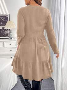 SHEIN Essnce Plus-Size Women's Dress, Long-Sleeved Dress, Black Dress,Black Dress Funeral Women Skirts,Thanksgiving Dress Winter Dress - Camel - View 2