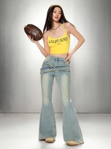 SHEIN EZwear Women Sexy Low Waist Skinny Stretch Flared Jeans, Blue - Dark Wash - View 6