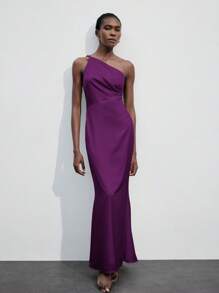 Maija 优雅长款无袖露背紫色连衣裙，现代都市休闲派对装，复古风格，秋冬 - 紫色 - 查看 8