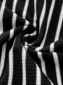 SHEIN Maternity Casual Striped Patchwork Nursing Dress - Black and White - View 7