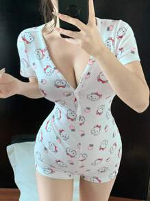 DAZY Cartoon Print Fitted Soft & Comfortable Women's Jumpsuit Sleepwear Pajama