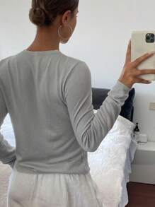 DAZY 1pc Women's Solid Color 2 In 1 Fitted Long Sleeve Crew Neck Sweater, Fall Clothes - Grey - View 2