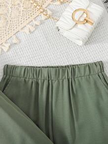 3pcs Teen Girl Green Casual Campus Style Loose Shirt, Tank Top And Pants Set Holiday Outfits - Green - View 6