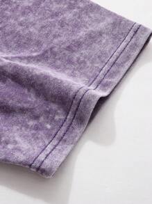 Manfinity Roghcode تيشيرت رجالي بتصميم طبقتين مغسول بالثلج مطبوع بألوان متباينة وأحرف متعددة، ملابس شارع للشباب - الأرجواني - مشاهدة 7