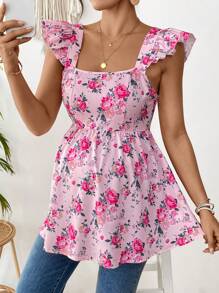 SHEIN Maternity Ditsy Floral Casual Blouse - Hot Pink - View 3