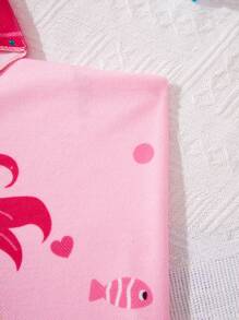 SHEIN 女婴度假海滩美人鱼印花连帽罩衫