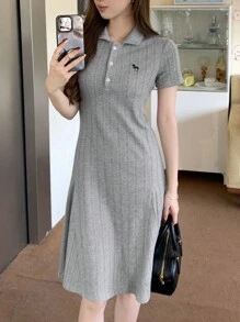 DAZY 全新夏季女童马刺绣长裙太阳裙，休闲女装 - 灰色 - 查看 7