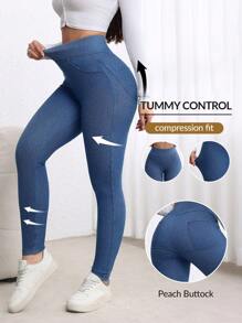 Flexra Women High Waist Skinny Casual Versatile Denim Pants Stretchy Knit Denim Apple Bottom Jeans - Blue - View 1