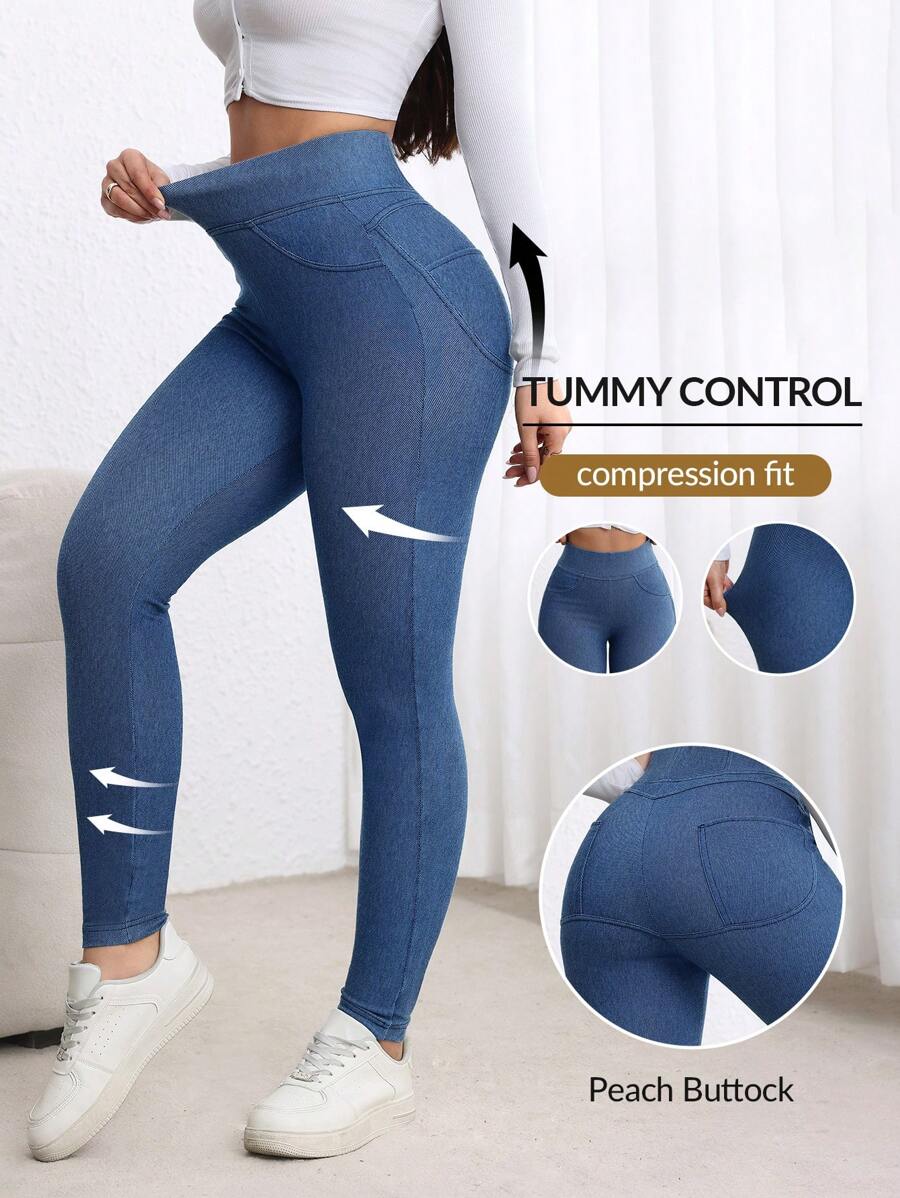 Flexra Women High Waist Skinny Casual Versatile Denim Pants Stretchy Knit Denim Apple Bottom Jeans - Blue - View 1