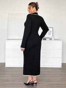 SHEIN Essnce Plus-Size Women's Fishtail Dress, Black Wool Dress, Women's Dress, Elegant Women's Dress,New Years Dress Women New Years Dress,Black Fall/Winter - Black - View 2