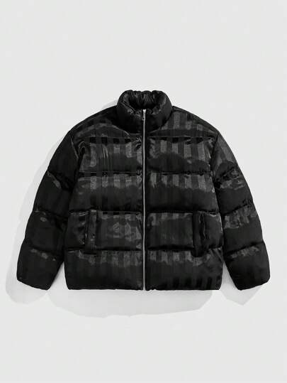 Street Life Men's Zipper Front Long Sleeve Subtle Stripe Stand Collar Casual Winter Jacket