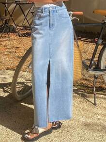 DAZY Women Summer Distressed Casual Loose Vintage Denim Skirt Jeans Skirt - Blue - View 7