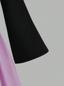 Young Girl Open Shoulder Black Flare Sleeve Purple Dress With Cartoon Animal Pearl Print, Fashionable And Cute Design Suitable For School, Valentine's Day, Banquet, Spring/Autumn Wear - Multicolor - View 5