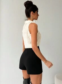 Firerie Áo sơ mi voan không tay cổ chữ V họa tiết hoa thanh lịch dành cho nữ, áo cánh công sở đơn giản cho ngày lễ tình nhân, màu mơ - Màu be - Xem 2