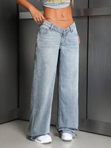 SHEIN ICON Jeans de mezclilla casuales para mujer, minimalistas y de moda para uso diario