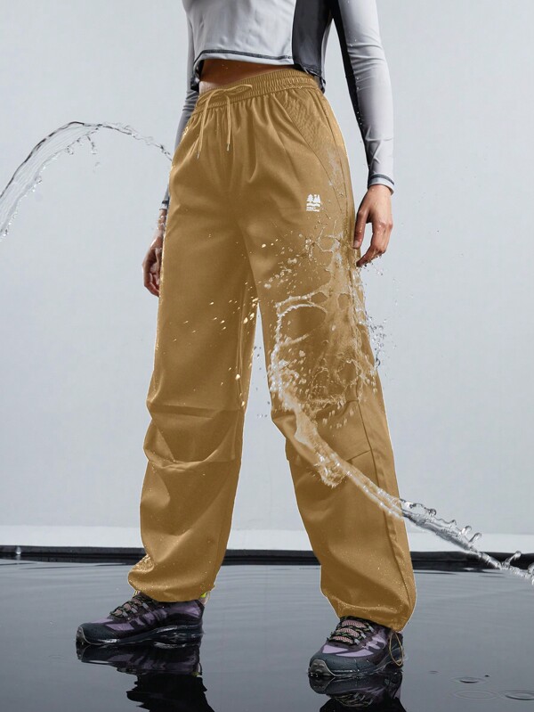 In My Nature Women's Letter Print Drawstring Waist Pleated Waterproof Outdoor Pants