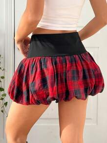 SHEIN EZwear Women's Fashion Plaid Patchwork Flared Mini Skirt - Multicolor - View 2