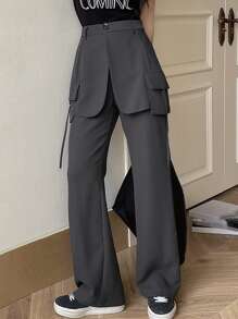 DAZY 女士纯色实用口袋缝线直筒裤