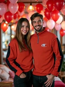 PAVTROS Manfinity Streetrush Long Sleeve, Manfinity Streetrush Men's Half-Zip Contrast Stitching Pullover Sweatshirt, Loose Fit, Autumn And Winter, Star Logo, Graphic Men - Multicolor - View 3