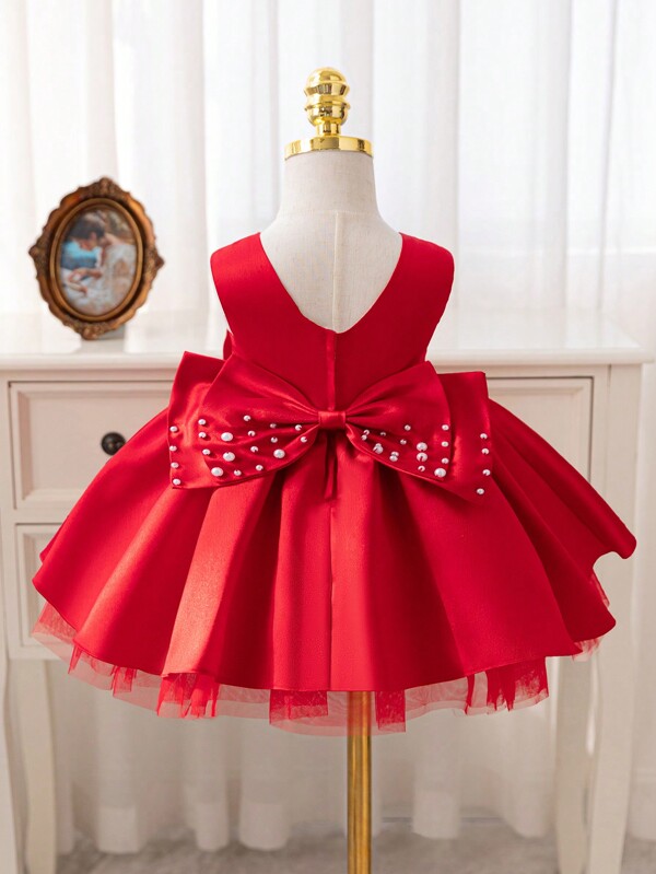 Glamorique Kids Rochie de petrecere de Crăciun pentru fetiță Rochie albă de Moș Crăciun Rochie de prințesă de tul pentru fetiță, rochie de nuntă albă pentru fetiță cu flori, cu fundă mare cu margele lucrate manual, rochie de prințesă pentru petrecerea de aniversare