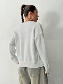 StreetHx 女式台球图案落肩宽松休闲毛衣，秋冬 - 灰色 - 查看 2