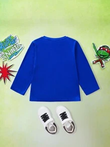 TEENAGE MUTANT NINJA TURTLES | SHEIN Young Boy Cartoon Print Round Neck Long Sleeve T-Shirt, Suitable For All Seasons - Blue - View 2