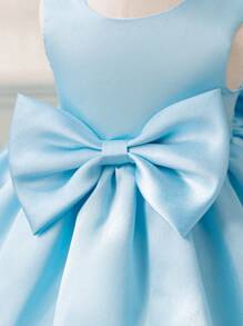 Glamorique Kids Váy công chúa lưới in hình ông già Noel màu trắng dự tiệc Giáng sinh cho bé gái, Váy phù dâu cưới màu trắng thanh lịch có nơ lớn đính cườm thủ công, Váy công chúa dự tiệc sinh nhật - Màu xanh lam - Xem 7