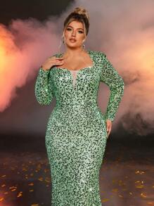 Glamrae Luxury Studded Emerald Green Fish Tail Dress, Formal Evening Gown, Plus Size Wedding Guest Dress, Party Dress