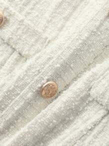 DAZY Square Neck Textured Button Decor Women Short Dress