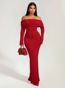 Zolique 女士纯色露肩修身简约休闲连衣裙，适合日常穿着