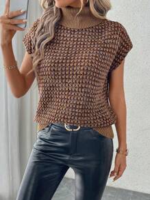 SHEIN LUNE Áo len dệt kim họa tiết vảy cổ cao thường ngày cho nữ - Nhiều màu - Xem 6