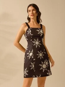 CAJUNI Women's Boho Sun Black & White Printed Casual Summer Short Tie Front Slip Dress - Multicolor - View 6