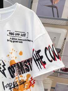 SHEIN Tween Boy Street Loose Fit T-Shirt And Shorts Set - White - View 4