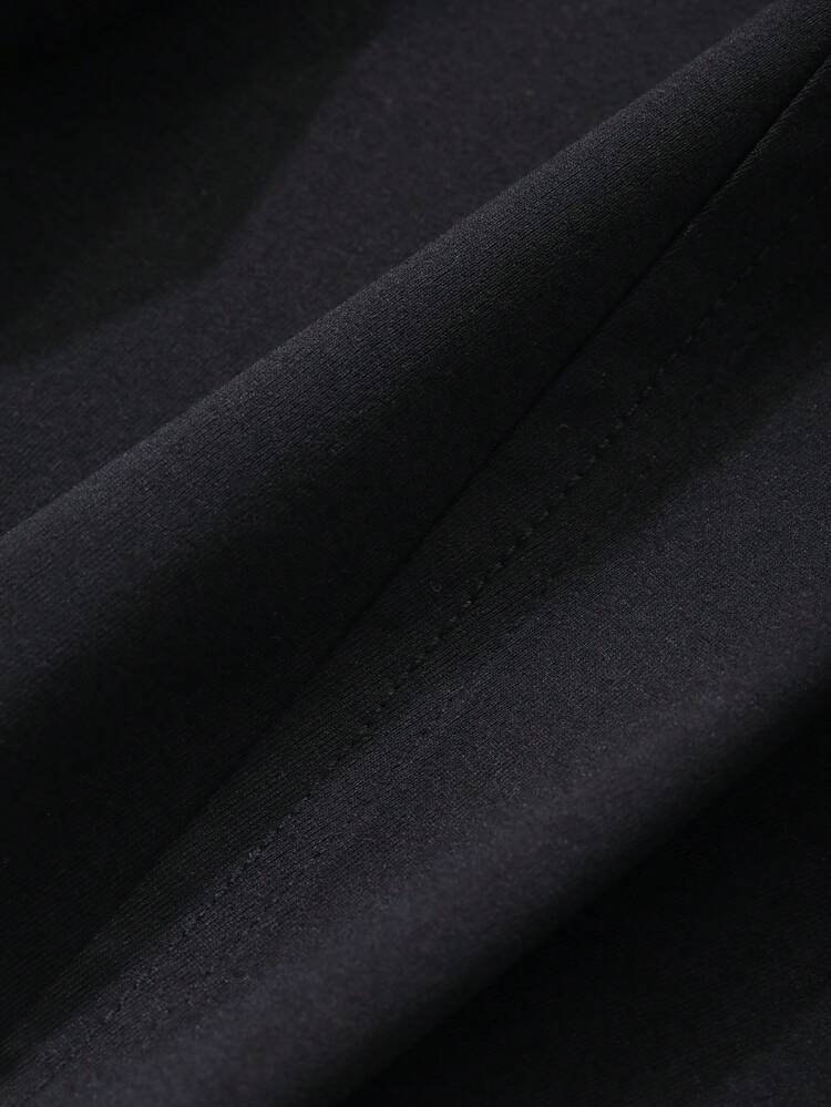Women Loose Casual Short Sleeve Round Neck Black T-Shirt With Slit, Solid Color, Minimalist, Suitable For Everyday Wear Summer Preppy Tops