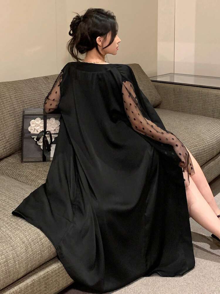 Spring New Valentine's Day Women's See-Through Mesh Patchwork Cover Up Kimono, For Summer Beach Vacation