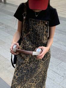 DAZY Summer New Loose Casual Leopard Print Women Denim Strap Dress Cheetah Print