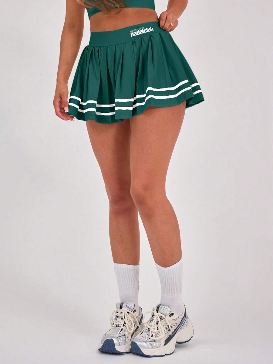Musera Sport Padel Club Print Pleated Tennis Padel Active-Wear Skirt Skort Only Racquetball Pickleball Gym Fitness - Dark Green - View 1