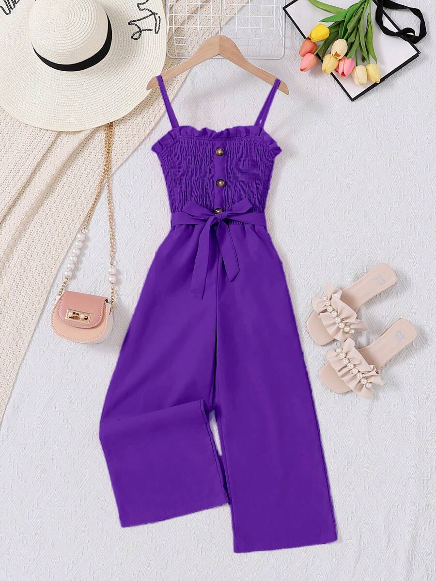 Christmas Red Elegant Cami Jumpsuit For Tween Girls - Purple - View 1