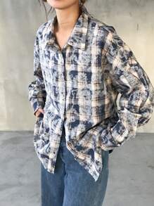 FRIFUL Bluză lejeră pentru femei, casual, în carouri, vopsită în carouri, toamnă, flanel pentru femei, haine de toamnă pentru femei, top cu mânecă lungă