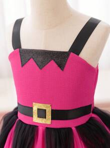 Young Girl Christmas Party Wear Spaghetti Strap Mesh Princess Ballet Dress, Green Or Red - Hot Pink - View 8